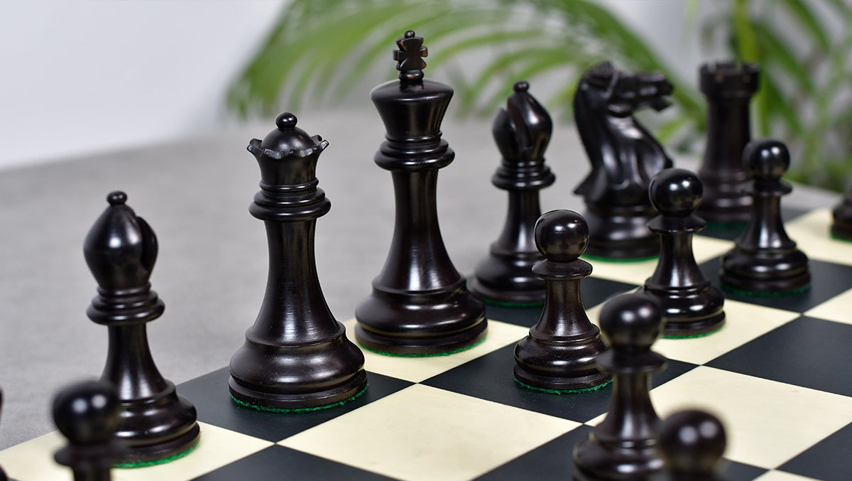 3.8" Pro Staunton Series Tournament Weighted Chess Pieces in Ebonized and Boxwood - 1264 Grams