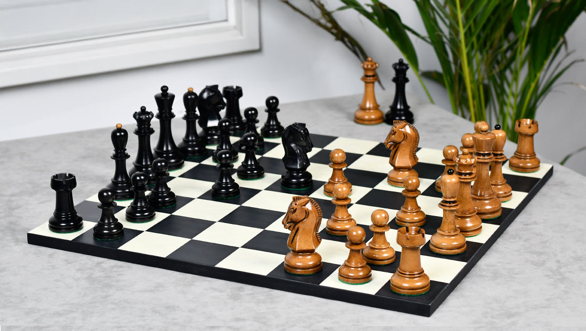 1950s' Fischer Dubrovnik Weighted Chess Pieces Set in Genuine Ebony Wood / Distressed Antique Wood - 4.25" King Size