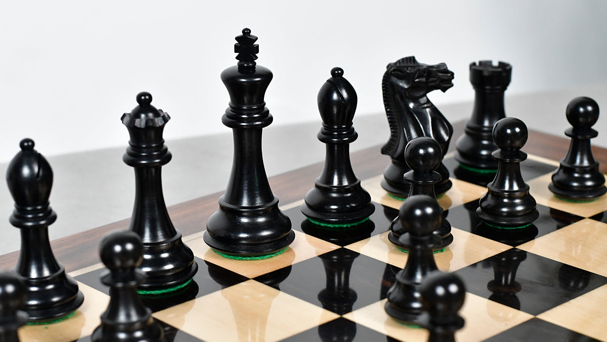 Desert Gold Staunton Series Wooden Chess Pieces in Ebonized Boxwood & Natural Boxwood - 4.0" King