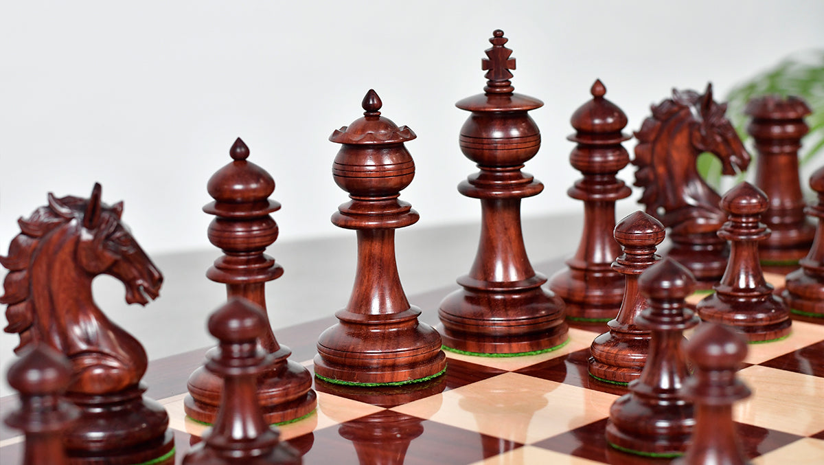The Artisan Knight Handcrafted Luxury Wooden Chess Pieces In Bud Rosewood & Natural Boxwood - 4.4" King