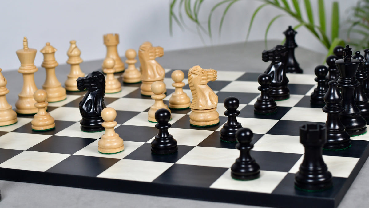 Smokey Staunton Series Chess Pieces in Ebonized boxwood & Natural Boxwood- 3.8" King