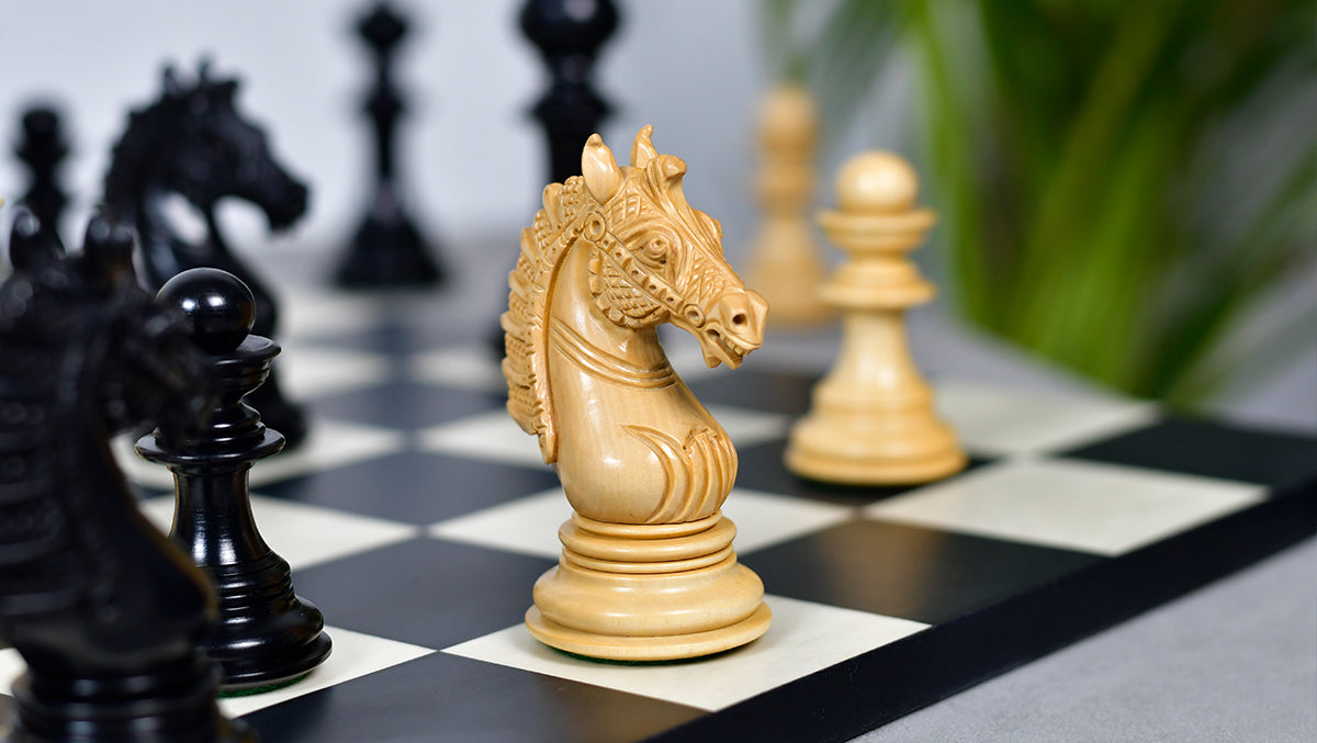The Sikh Empire Series Triple Weighted Wooden Handmade Chess Pieces in Genuine Ebony Wood and Indian Boxwood - 4.5" King with Extra Queens