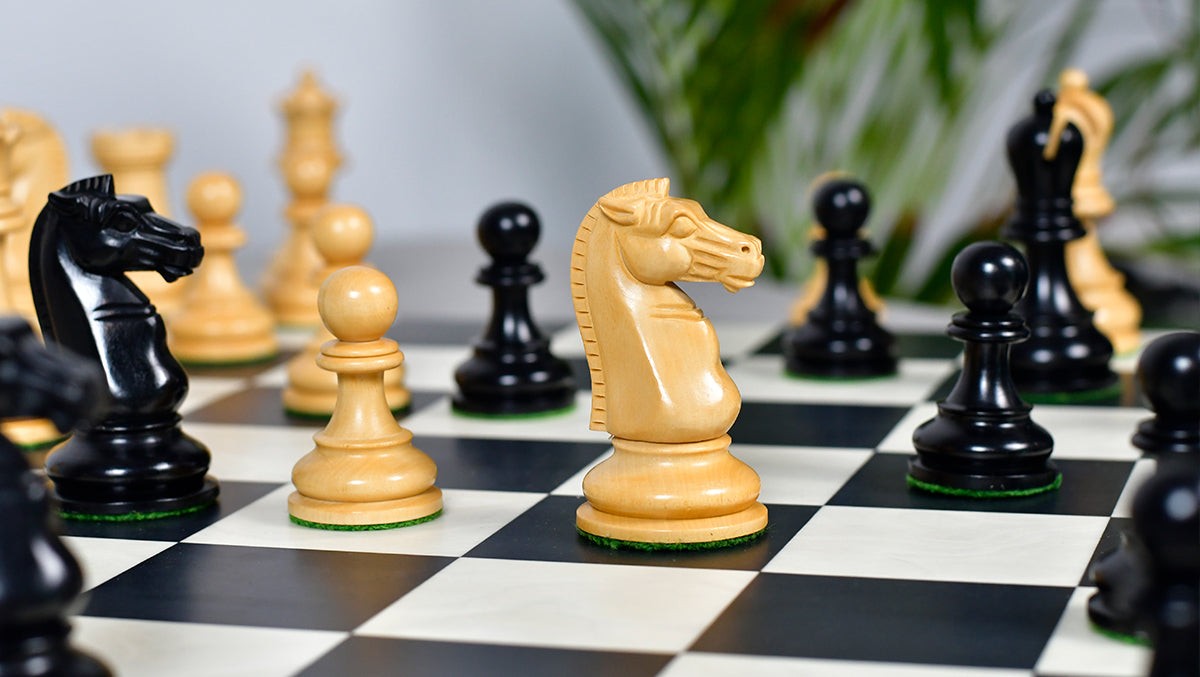 British Chess Company (BCC) Popular Staunton Double Collared Chess Pieces in Ebony & Boxwood - 4.2" King