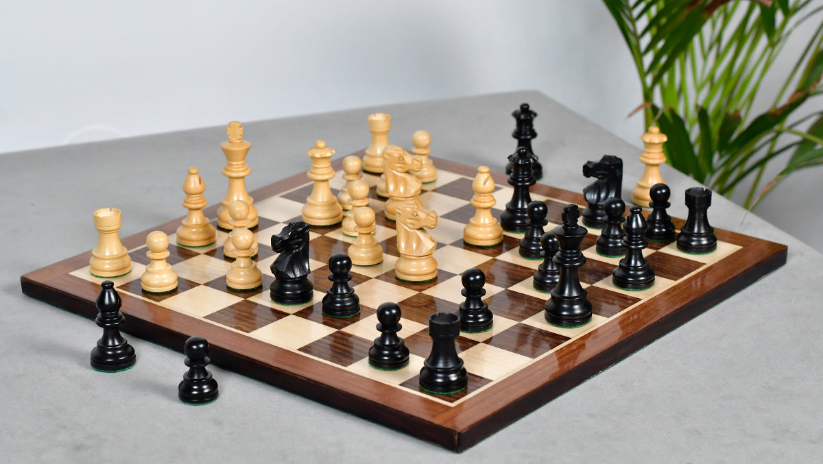 French Lardy Exclusive Wooden Chess Pieces – Handcrafted Ebonized & Boxwood | 3" King with Extra Queen