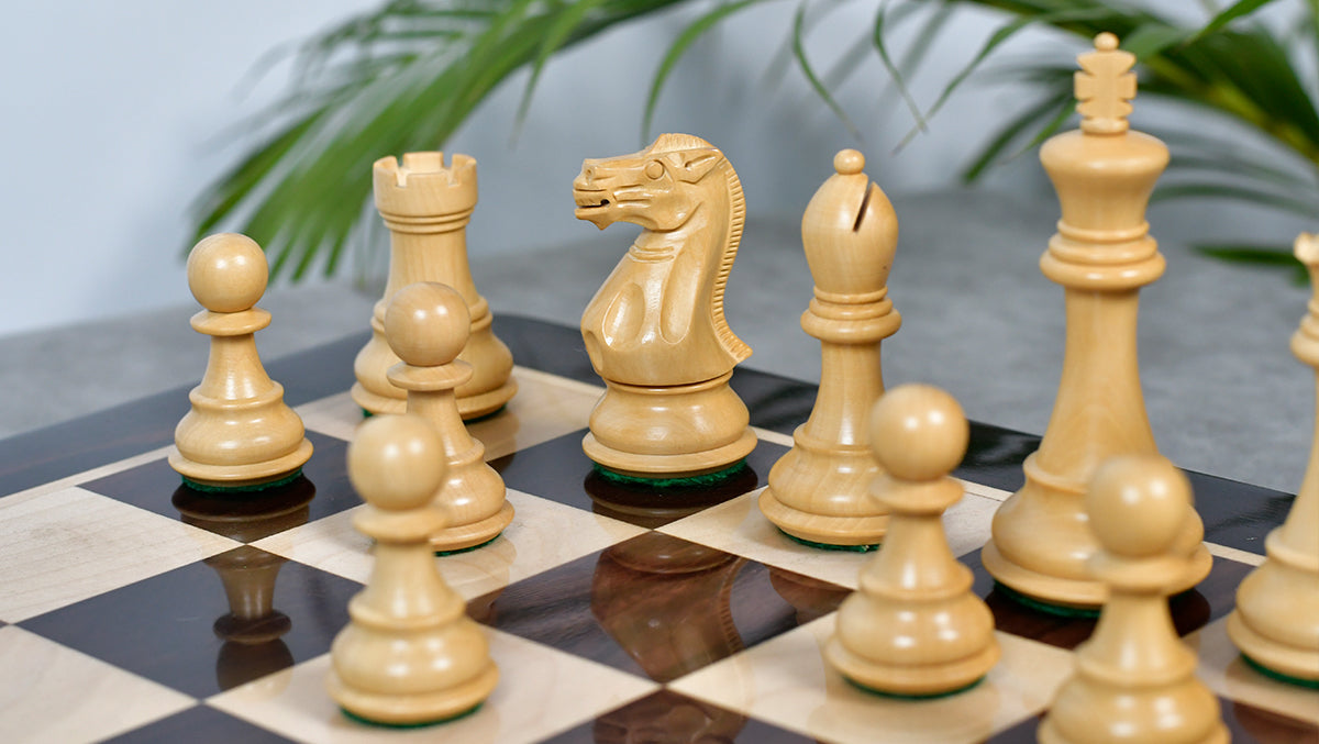 4.0" Desert Gold Staunton Series Wooden Chess Pieces in Rosewood & Box Wood - 1300 Grams