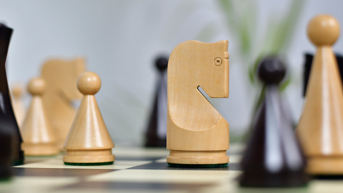 4.09" Classic Series Cone Shaped Chess Pieces in Ebonized Boxwood & Natural Boxwood - 940 Grams
