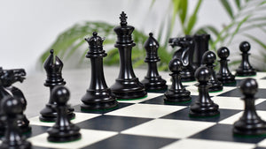 1880s-90s Circa Lasker Staunton Pattern Antique Chess Pieces in Ebony / Boxwood with King Side Stamping - 3.75" King