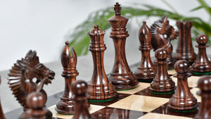 American Bridle Triple-Weighted Chess Pieces with Extra Queen - Handcrafted in Rosewood & Boxwood 4.2" King