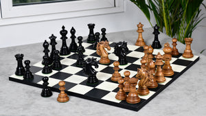 American Adios Series Luxury Chess Pieces in Distressed Boxwood & Ebony Wood - 4.4" King