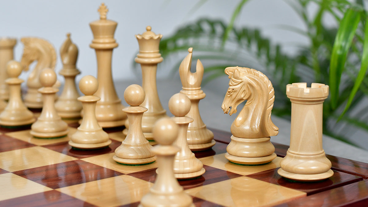 Combo Of 4.4 Inch Luxury Imperial Collector Series Artisan Chess Pieces Triple Weighted in Padauk Wood and Boxwood With Wooden Bud Rosewood / Maple Chess Board