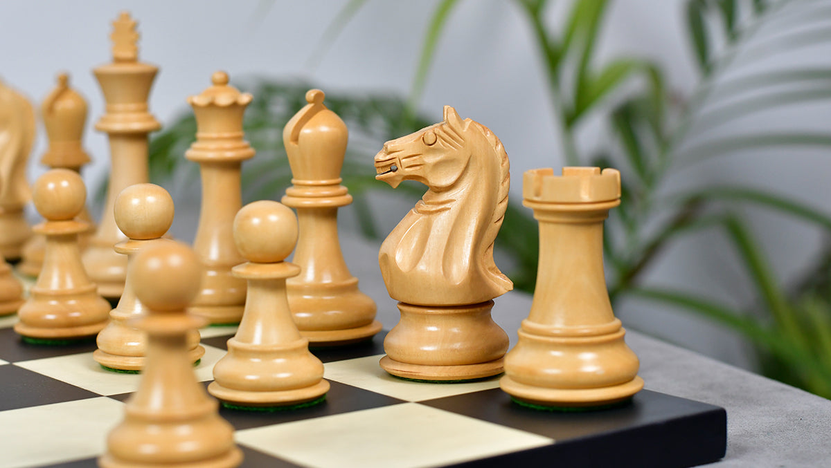 The 4 Inch Supreme Series (The Queen’s Gambit) Staunton Weighted Chess Pieces in Black Ebonized Wood & Boxwood - 1100 grams