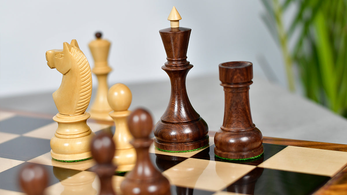 Circa 1930s "Leningrad Schoolboy" Soviet Chess Pieces 4.2 inch King in Sheesham & Boxwood - 1530 Grams