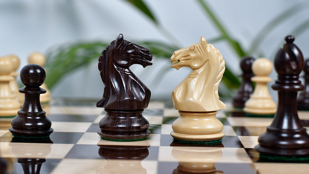 Fierce Knight (The Queen's Gambit) Staunton Wooden Chess Pieces in Indian Rosewood & Box Wood - 3.5" King