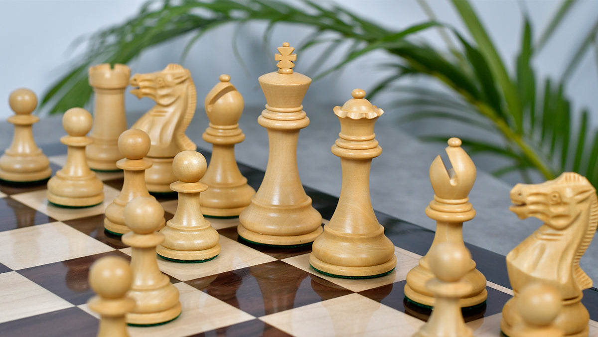 Pro Staunton Series Tournament Weighted Chess Pieces in Indian Rosewood and Boxwood - 3.8" King