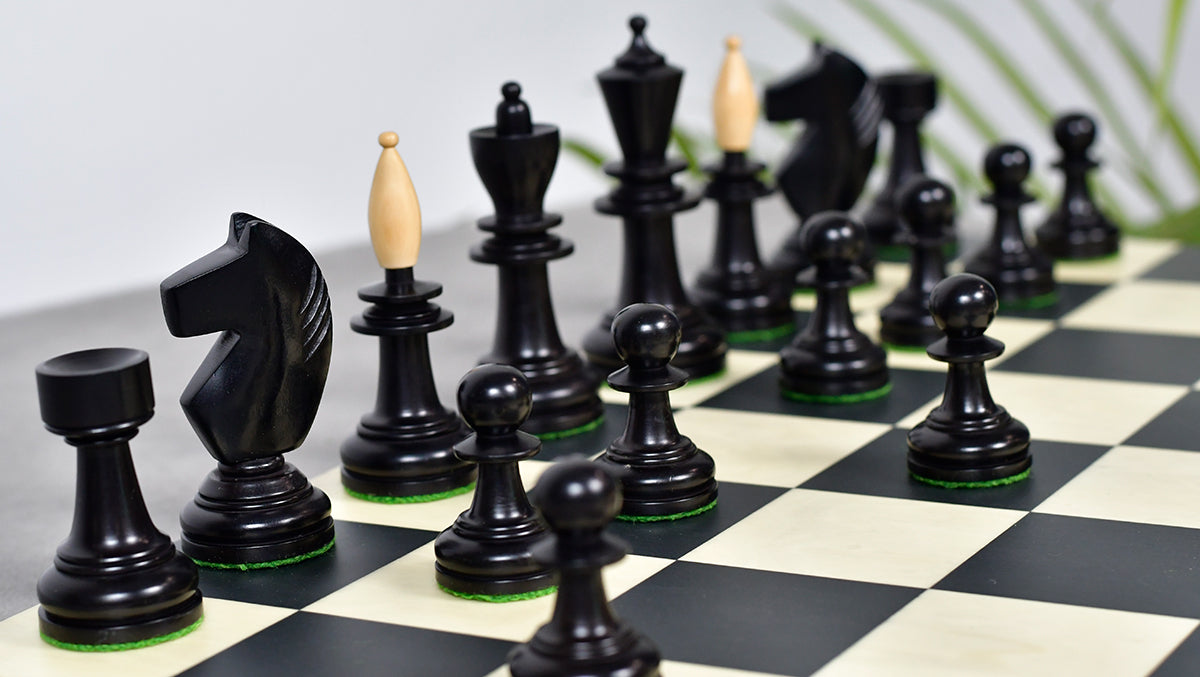 3.9" Hungarian Chess Pieces in Ebonized Boxwood & Natural Boxwood - 1300 Grams