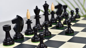 3.9" Hungarian Chess Pieces in Ebonized Boxwood & Natural Boxwood - 1300 Grams