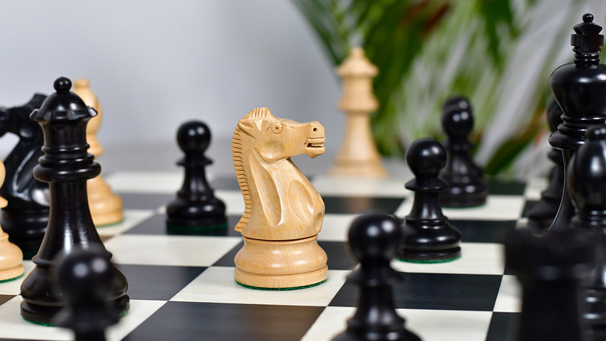 American Staunton Series Weighted Tournament Chess Pieces in Ebonized Boxwood & Boxwood - 4.1" King