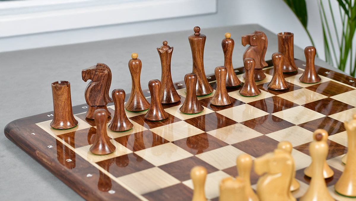 Minimalist Soviet-Style Chess Pieces In Sheesham & Boxwood - 3.7” King