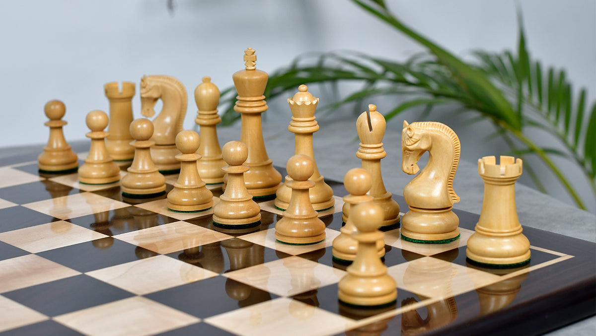 The Leningrad Club-Sized Wooden Chess Pieces in Indian Rosewood & Boxwood- 4.0" King