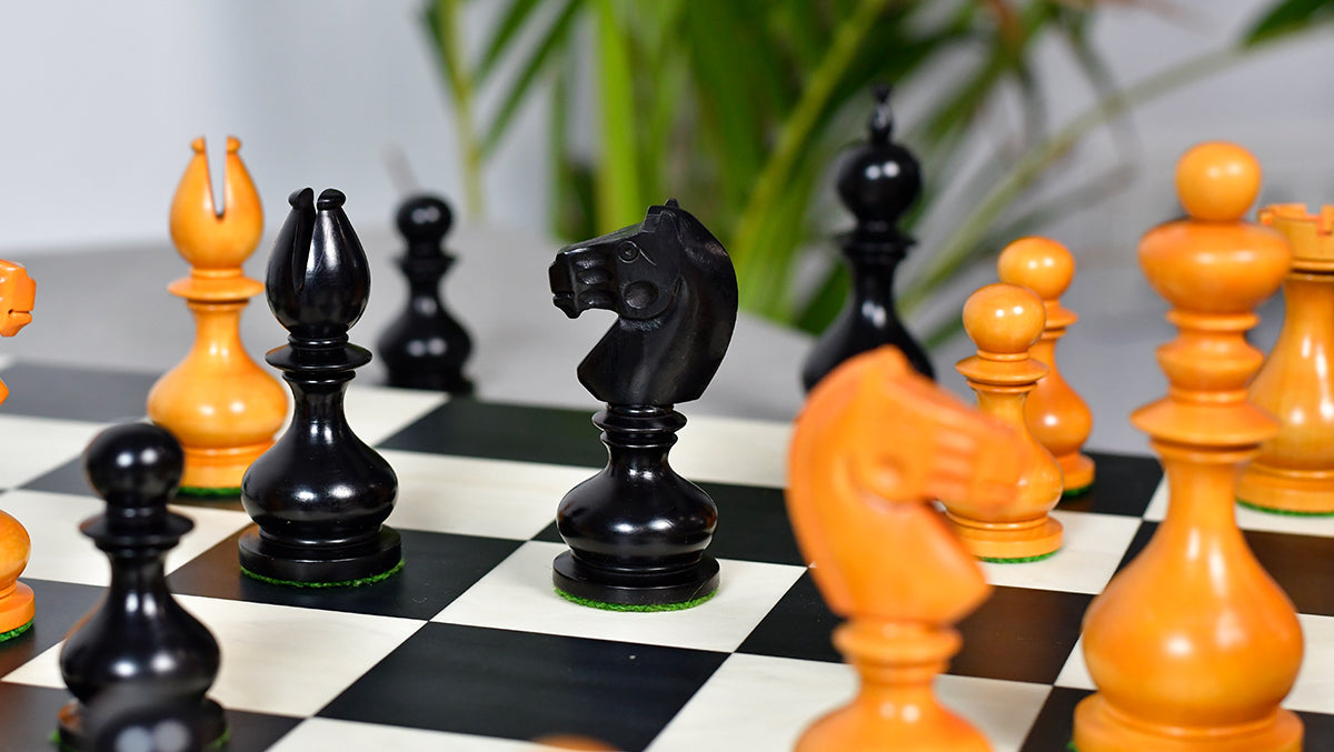 Antique Dublin Calvert Chess Pieces in Ebonized & Antiqued Boxwood 4.1" King - 850 Grams