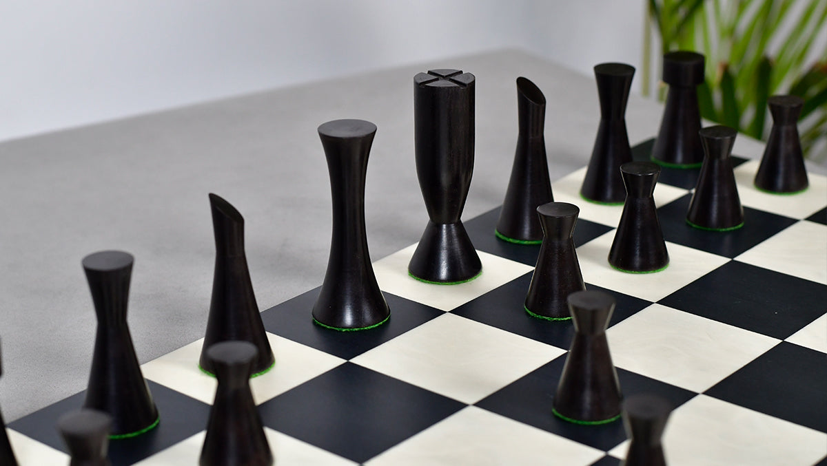 Minimalist Series Midnight Contemporary Chess Pieces in Ebonized Boxwood & Box Wood - 3.4" King