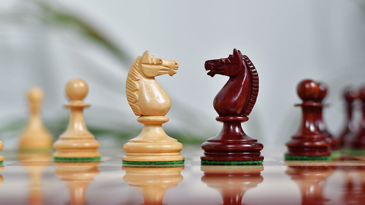 Reproduced 3.5" King Size William Hamlett Wooden Chess Pieces in Bud Rosewood / Boxwood
