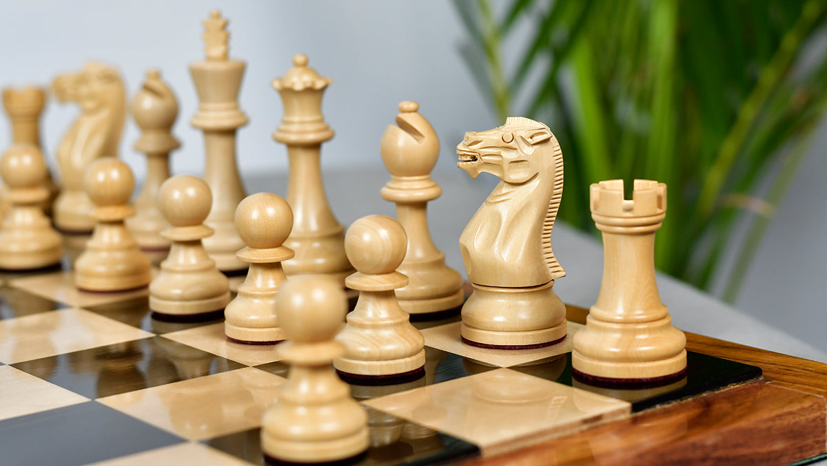 The Judit Polgar Repro Staunton Weighted Tournament Chess Pieces in Anjan Wood & Boxwood 3 ¾ Inch King - 1000 Grams