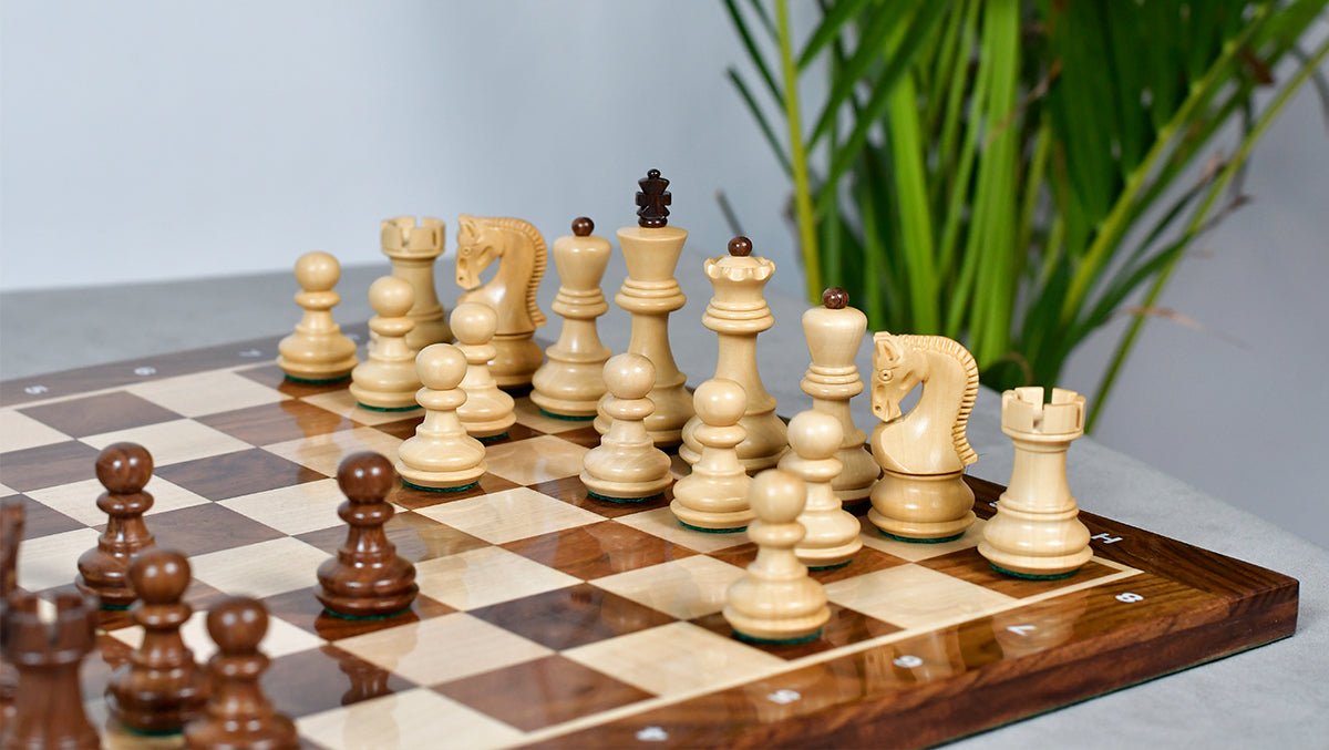 Traditional Russian Zagreb Wooden Chess Pieces in Sheesham & Natural Boxwood - 3.1" King