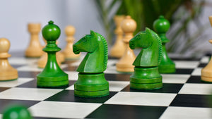 Russian (Soviet Era) Series Chess Pieces in Stained Green Ash Burl / Boxwood - 3.7" King