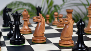 1900s' American Chess Company Reproduction Tournament Chess Set -  Black Ebonized & Antiqued Boxwood 3.8" King