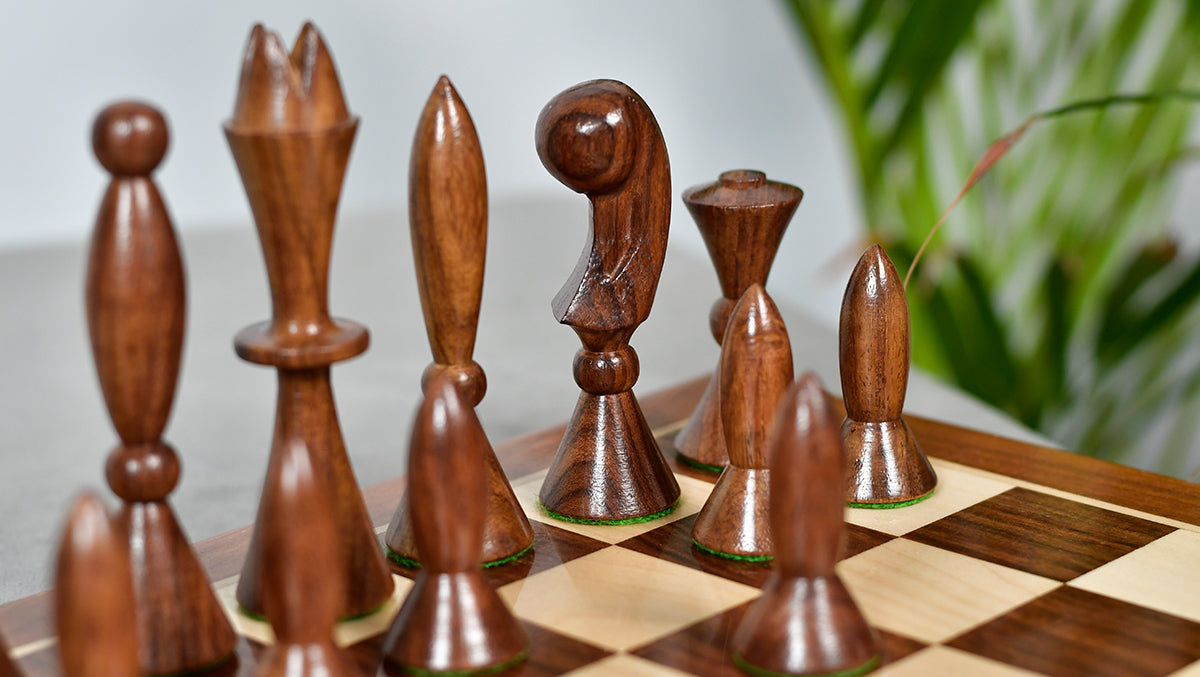 1958 ANRI Space Age Chess Pieces by Arthur Elliott in Sheesham & Box Wood - 4.25" King