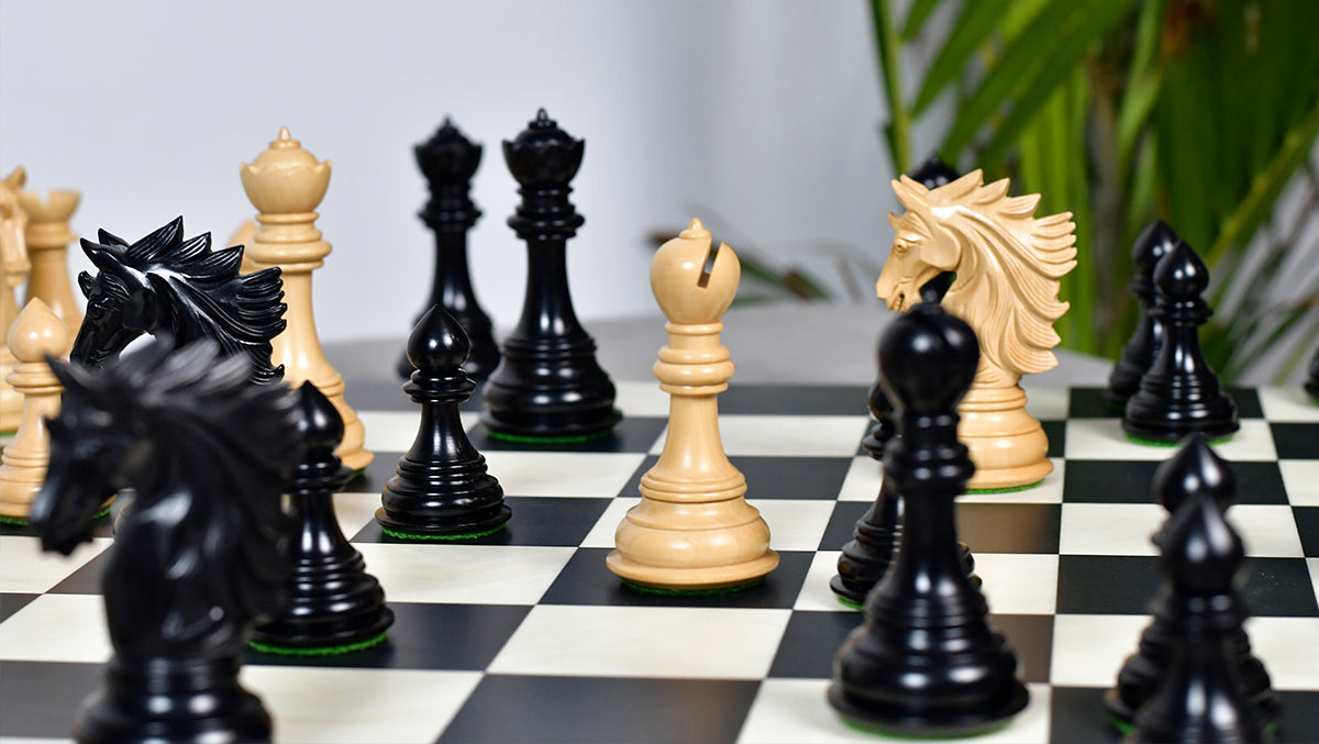 The Sher-E-Punjab Series Chess Pieces in Ebony Wood / Boxwood - 4.6" King