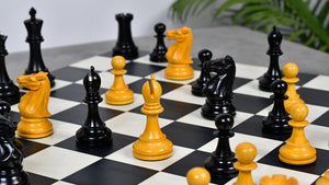 1900s' Marshall Staunton Pattern Chess Pieces in Ebony / Antiqued Boxwood with King Side Stamping - 3.75" King