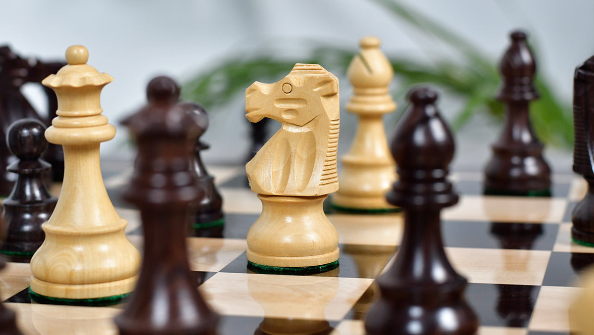 French Lardy Exclusive Tournament Size Weighted Wooden Chess Pieces in Indian Rosewood / Box wood - 3.75"