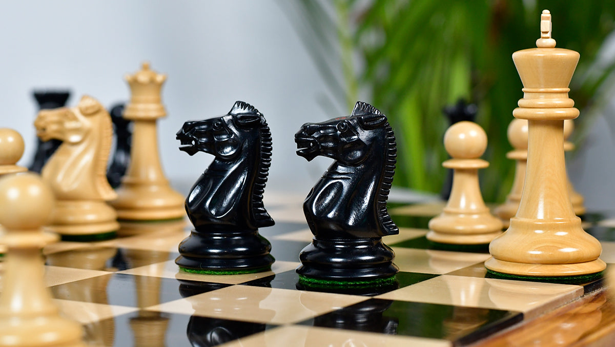 Vintage 1915-1925 Nimzovich Staunton Chess Pieces in Ebony & Boxwood – 3.75" King with King’s Side Marking – 1366g – Pieces Only