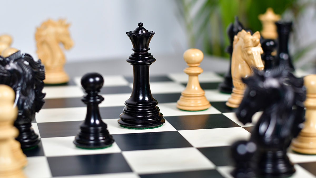 Crown Heritage Series Luxury Chess Pieces in Ebony Wood & Natural Boxwood 4.3” King