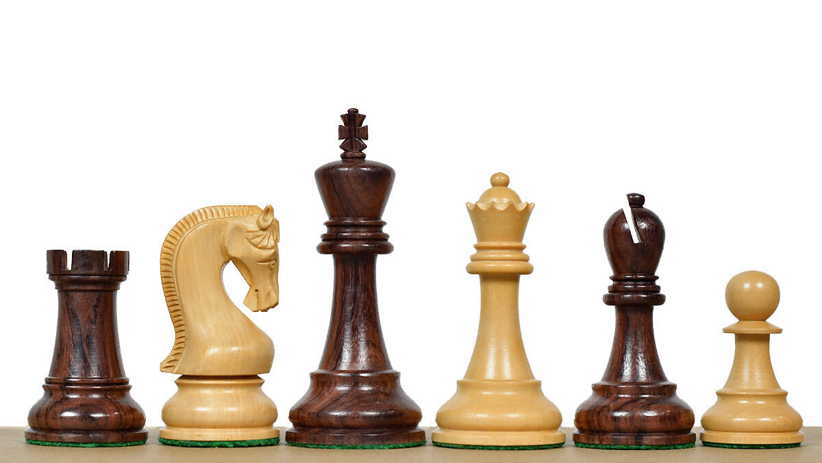 The Leningrad Club-Sized Wooden Chess Pieces in Indian Rosewood & Boxwood- 4.0" King