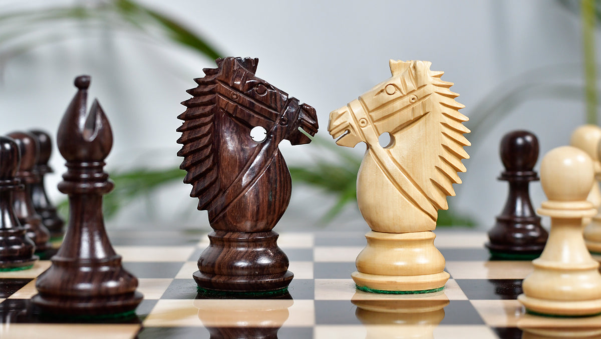 The Bridle Knight Series Wooden Chess Pieces in Indian Rosewood & Box Wood - 4.1" King