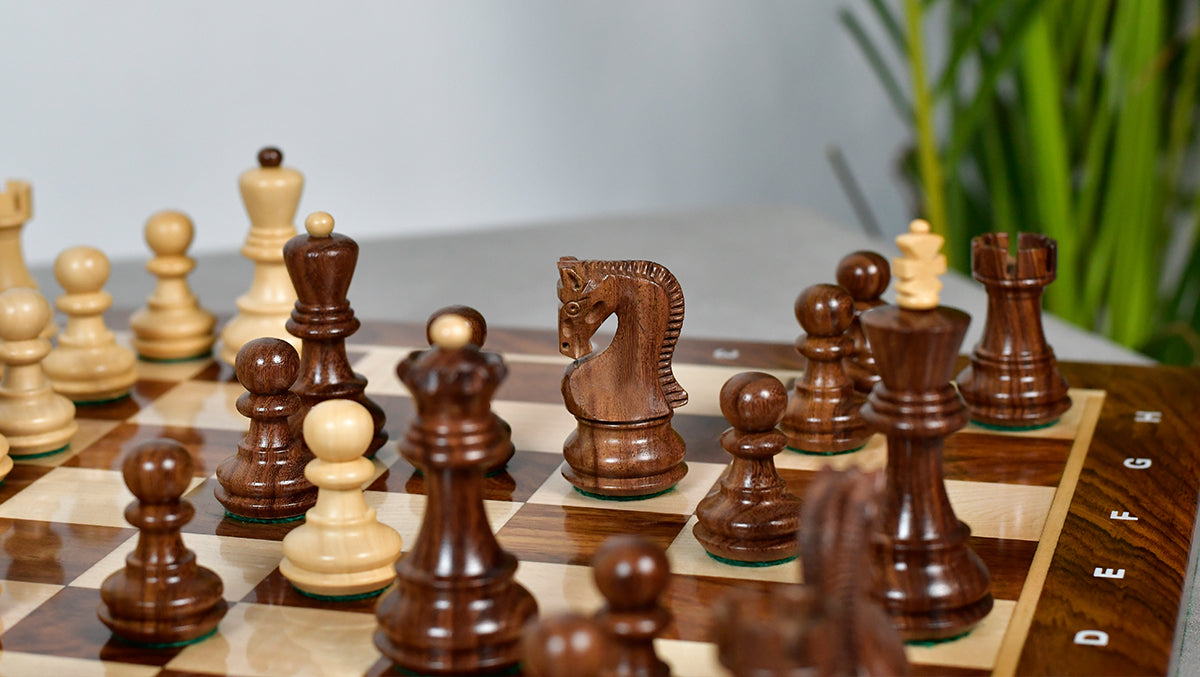 Traditional Russian Zagreb Wooden Chess Pieces in Sheesham & Natural Boxwood - 3.1" King