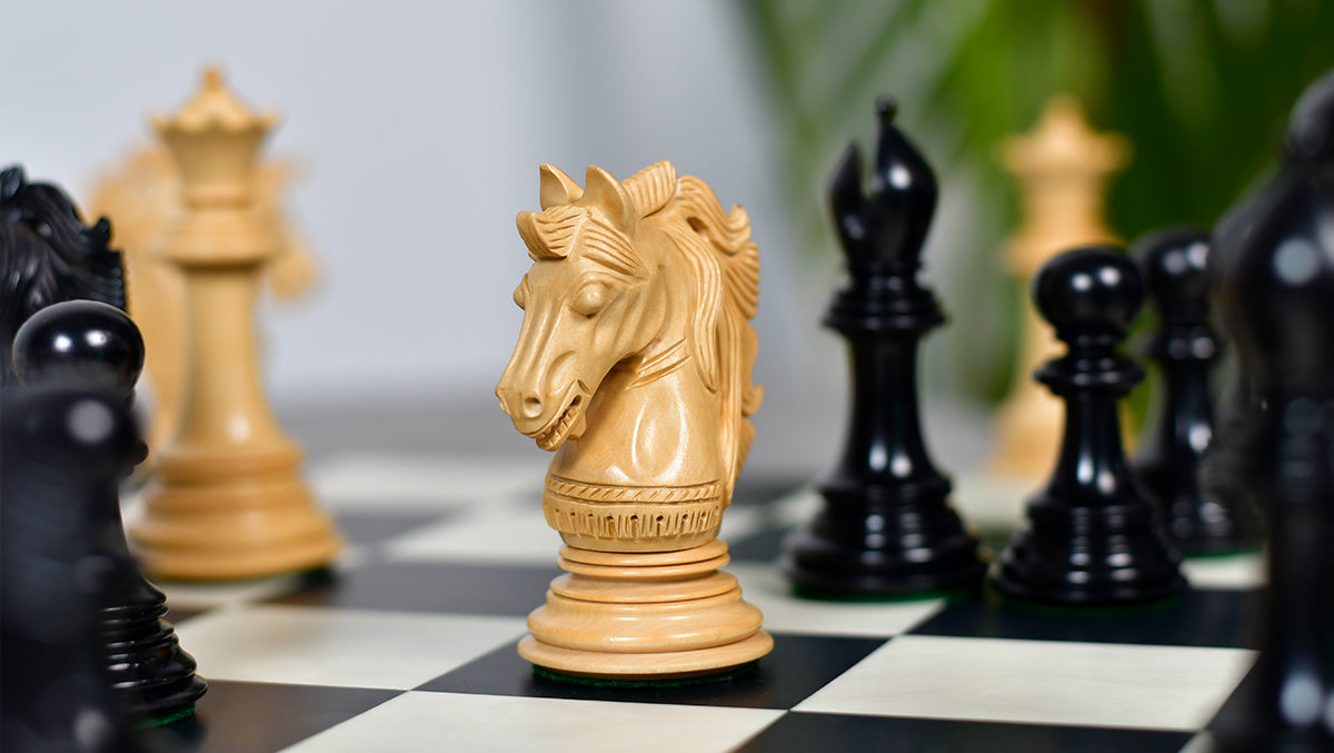 Crown Heritage Series Luxury Chess Pieces in Ebony Wood & Natural Boxwood 4.3” King