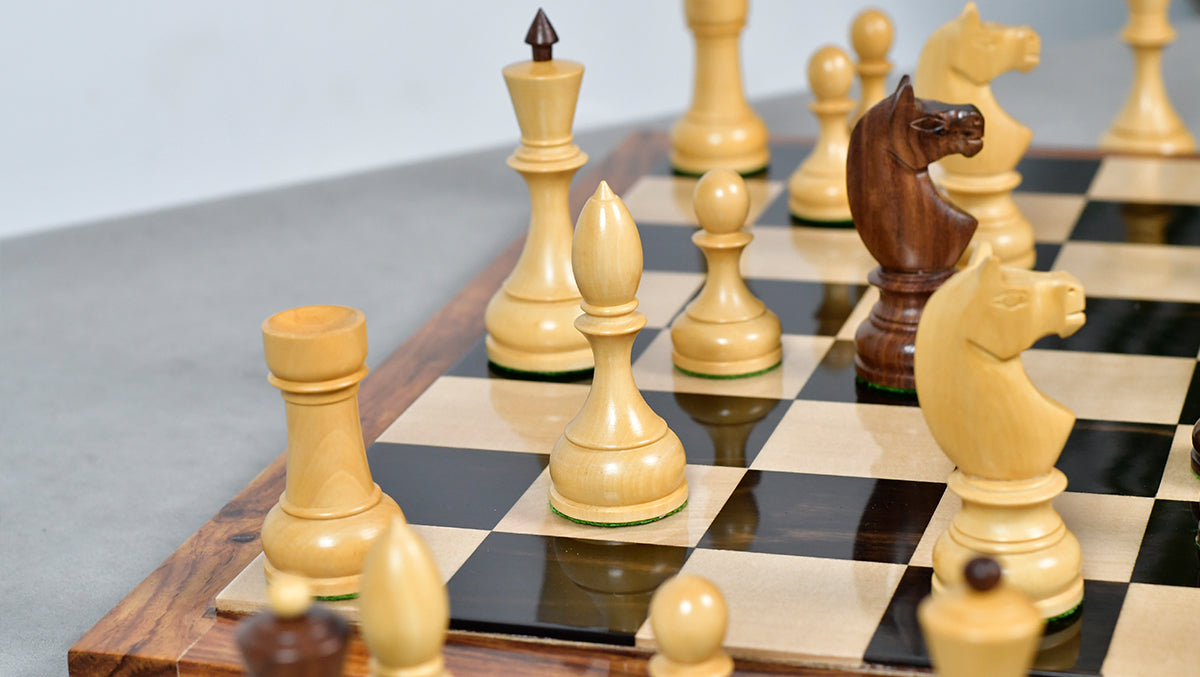 Circa 1930s "Leningrad Schoolboy" Soviet Chess Pieces 4.2 inch King in Sheesham & Boxwood - 1530 Grams