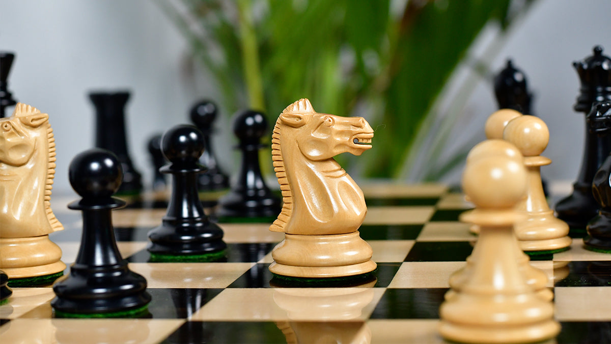 Vintage 1915-1925 Nimzovich Staunton Chess Pieces in Ebony & Boxwood – 3.75" King with King’s Side Marking – 1366g – Pieces Only