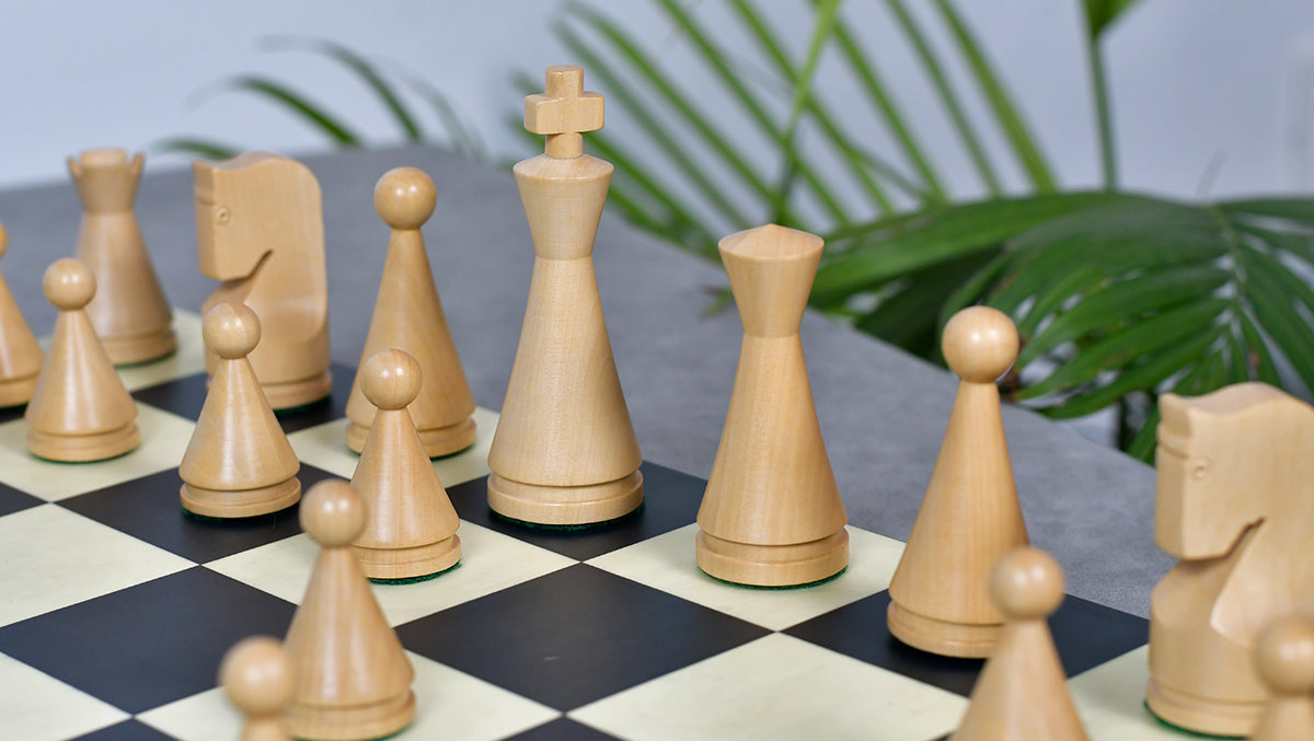 4.09" Classic Series Cone Shaped Chess Pieces in Ebonized Boxwood & Natural Boxwood - 940 Grams