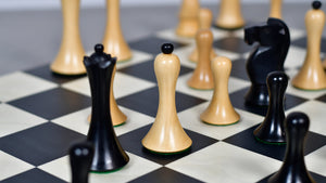Minimalist Soviet-Style Chess Pieces In Ebonized & Boxwood - 3.7” King