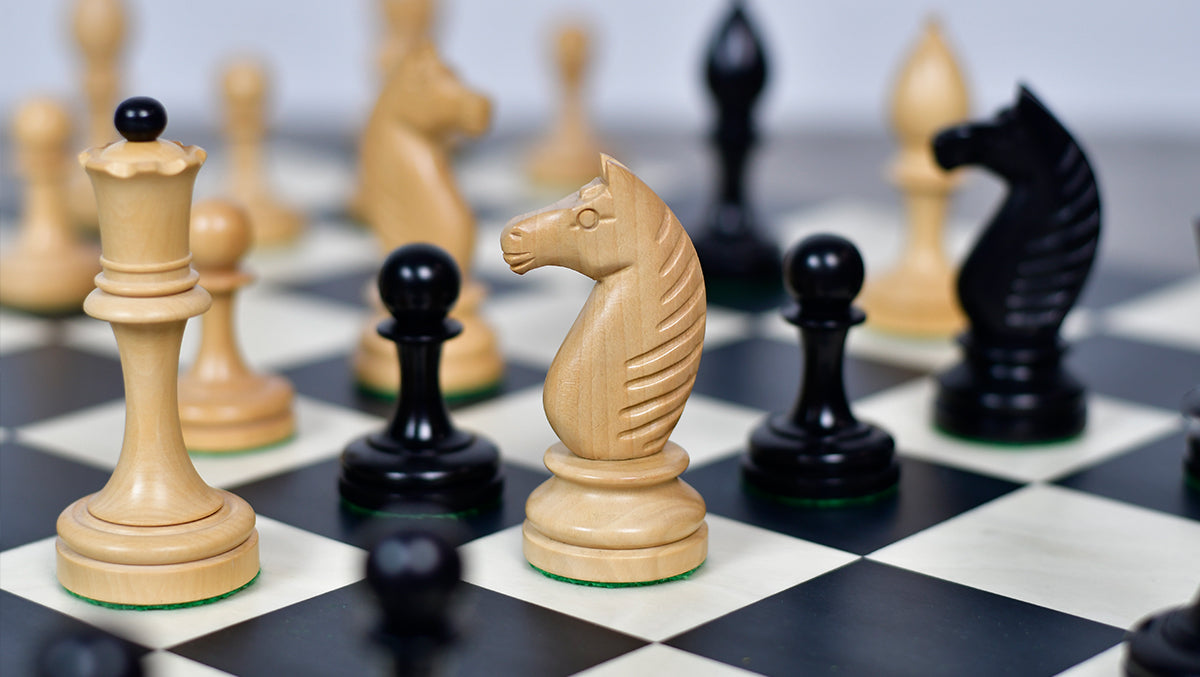 The Repro of Averbakh 1949 Moscow Chess Championship Chess Pieces in Ebonized & Boxwood 4.20 inch King - 1130 Grams Weight