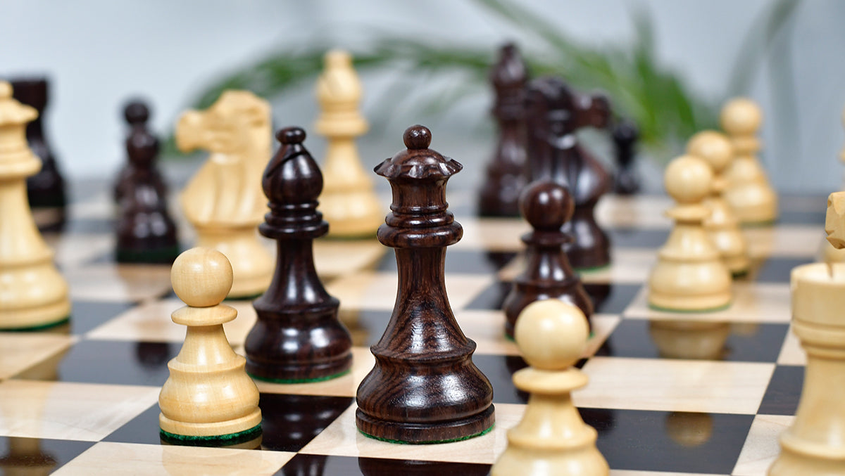 French Lardy Exclusive Tournament Size Weighted Wooden Chess Pieces in Indian Rosewood / Box wood - 3.75"