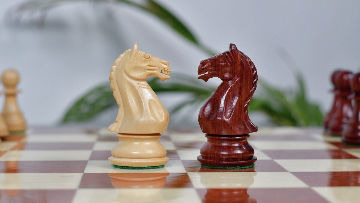 Fierce Knight (The Queen's Gambit) Staunton Series Chess Pieces in Bud Rosewood & Box Wood - 4.0" King
