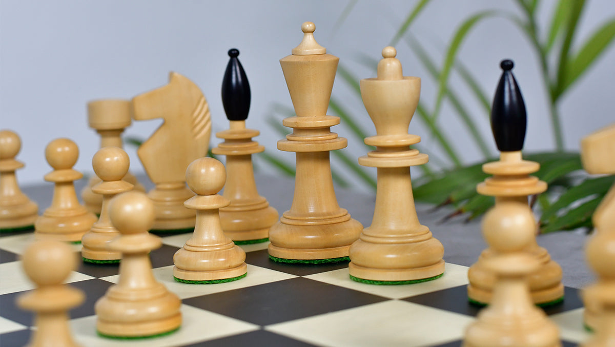 3.9" Hungarian Chess Pieces in Ebonized Boxwood & Natural Boxwood - 1300 Grams
