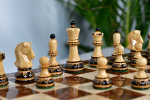 1950s' Fischer Dubrovnik Chess Pieces Set (Lacquerd) Finished Burnt & Natural Box Wood - 3.7" King