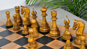 Combo Of War Admiral Antiqued Chess Pieces – 4.4" King – Handcrafted Staunton Design in Ebony Wood & Antiqued Boxwood With Wooden Black Dyed Poplar Olive Chess Board